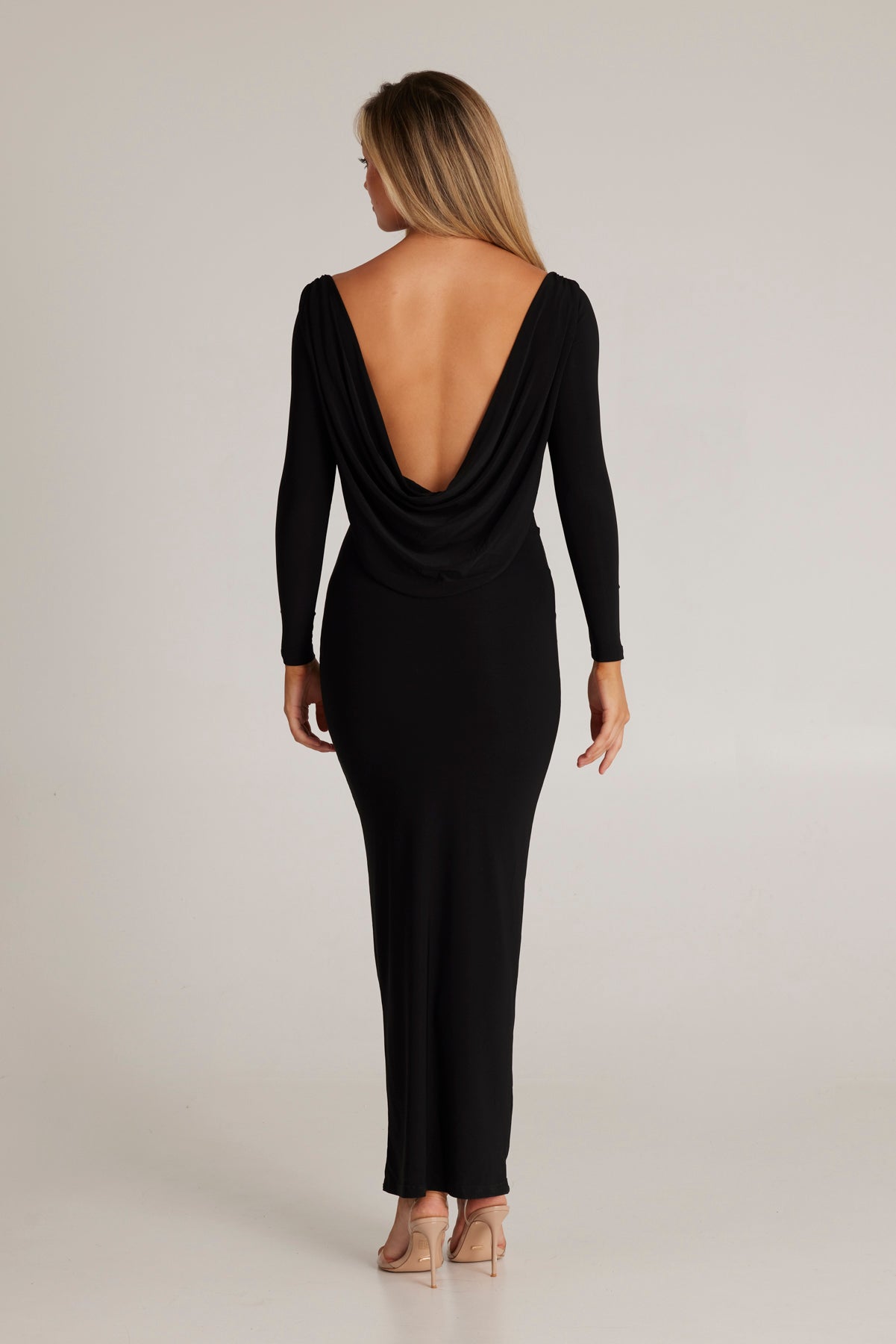 True Love Lasts Black Long Sleeve Backless Maxi Dress