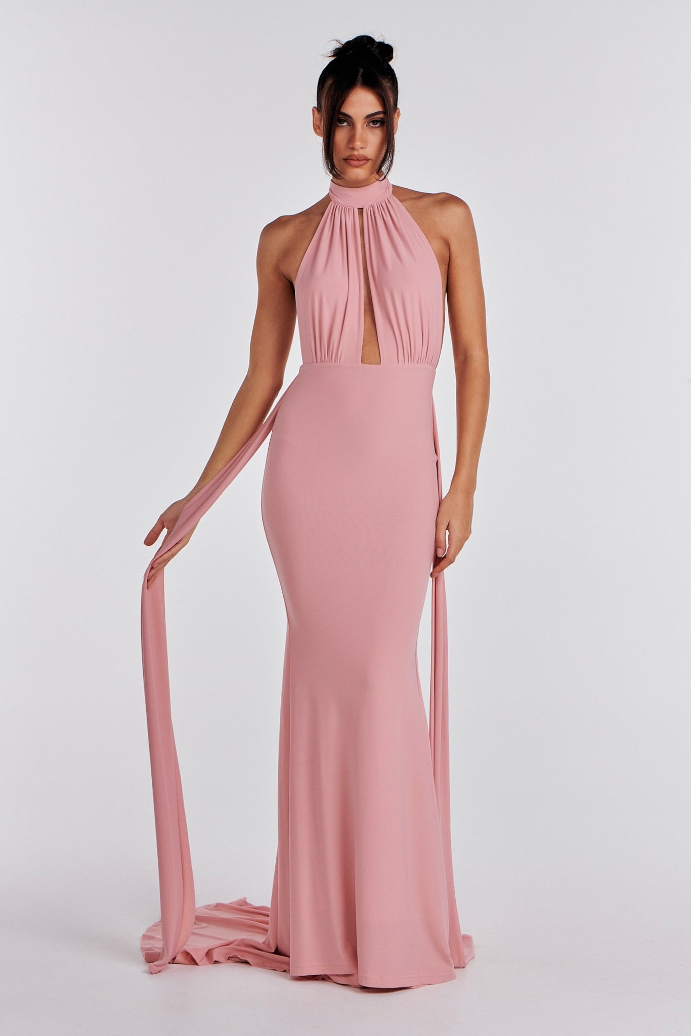 M LANI The Label LUCIA Blush Keyhole Neckline Backless Bridesmaid Formal Gown