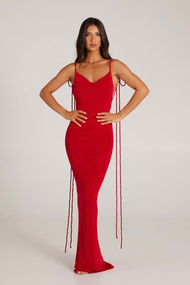 M LANI The Label CRISTINA Red Drape Low Back Dress