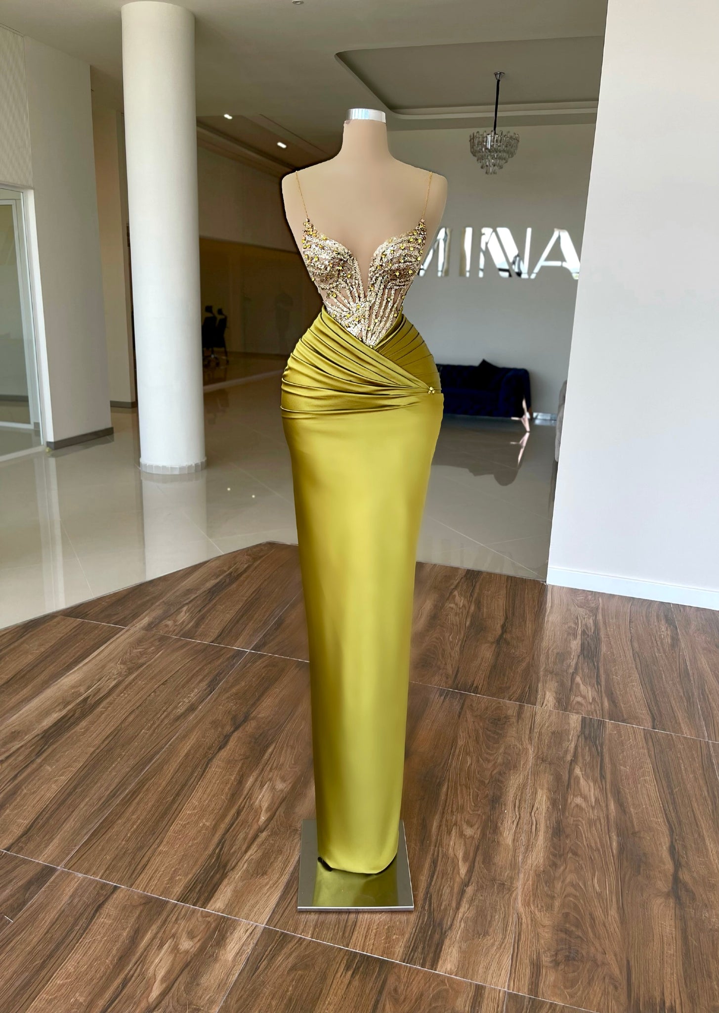 Green silk hot sale prom dress