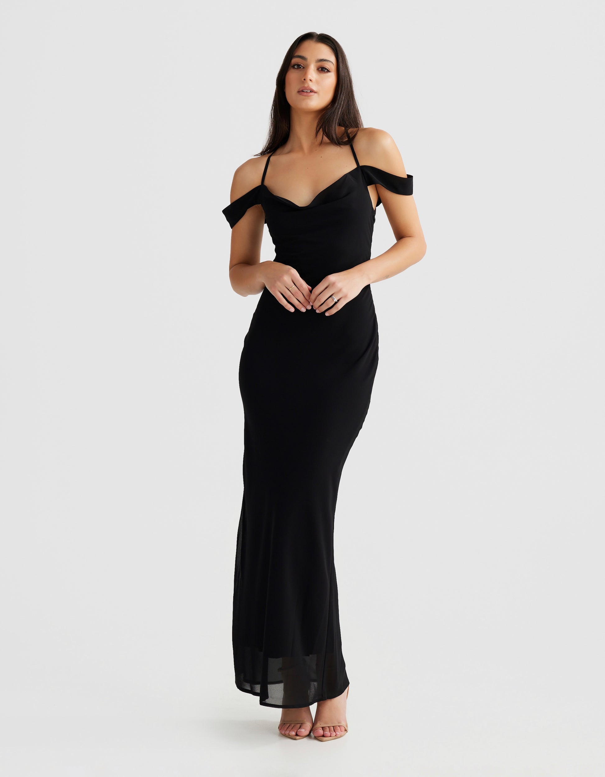 M LANI The Label VIENNA Black Low Back Chiffon Maxi Dress