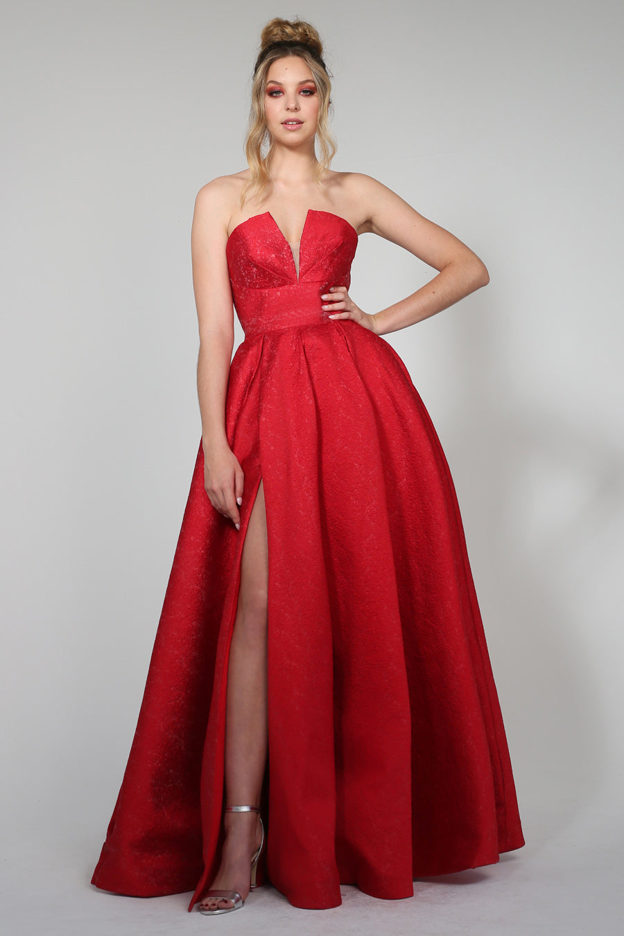 Tina Holly Couture TA611B Red Strapless Ball Gown Formal Dress