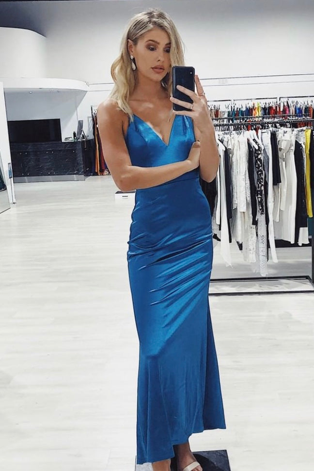 Honey Couture BRAYLEE Blue Tie up back Evening Dress