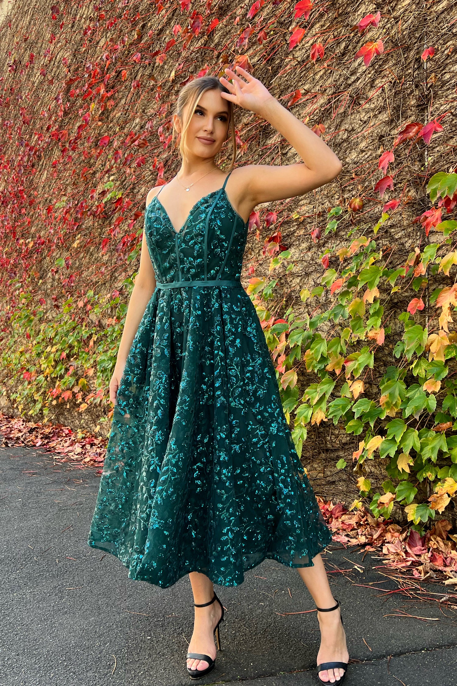 Green midi store evening dress