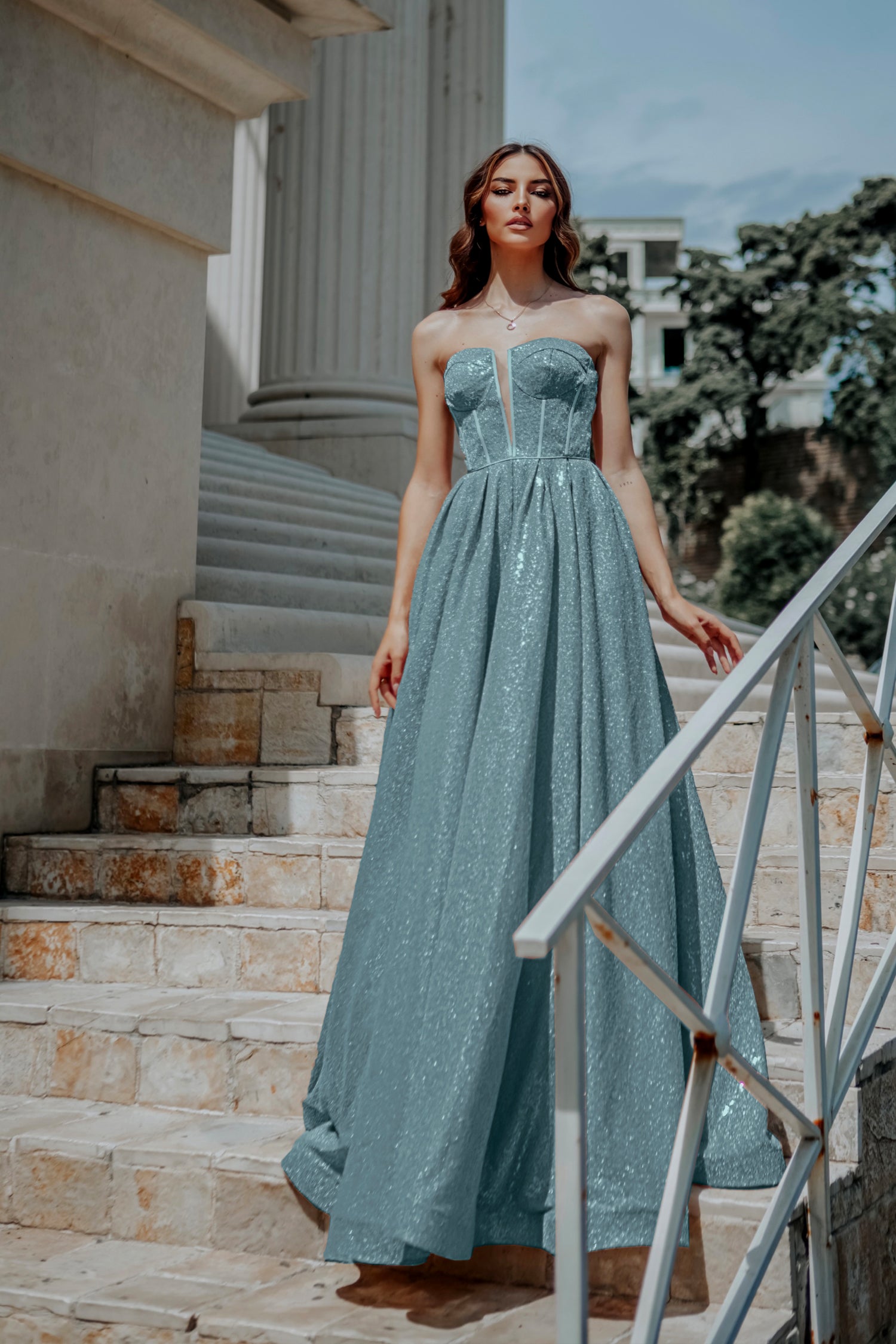 Ice blue best sale prom dress