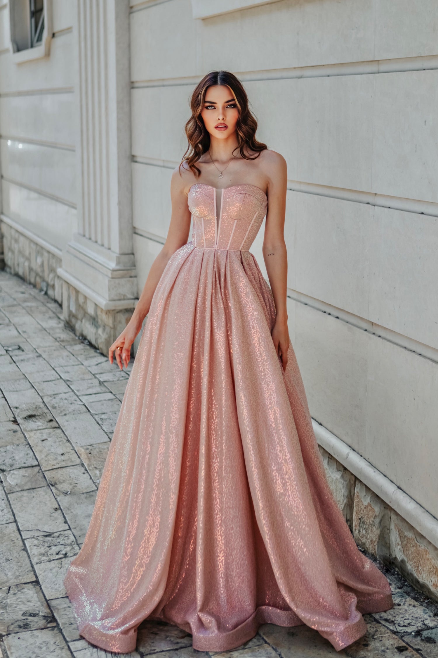 A line store rose gold dress