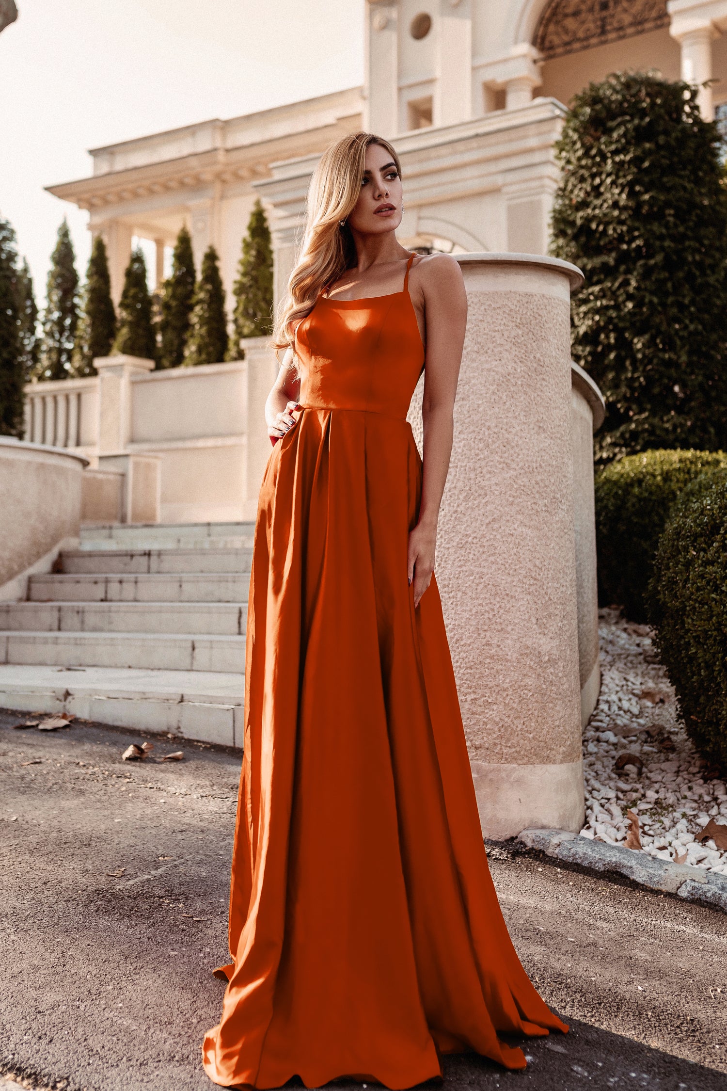 Rust evening hot sale gown