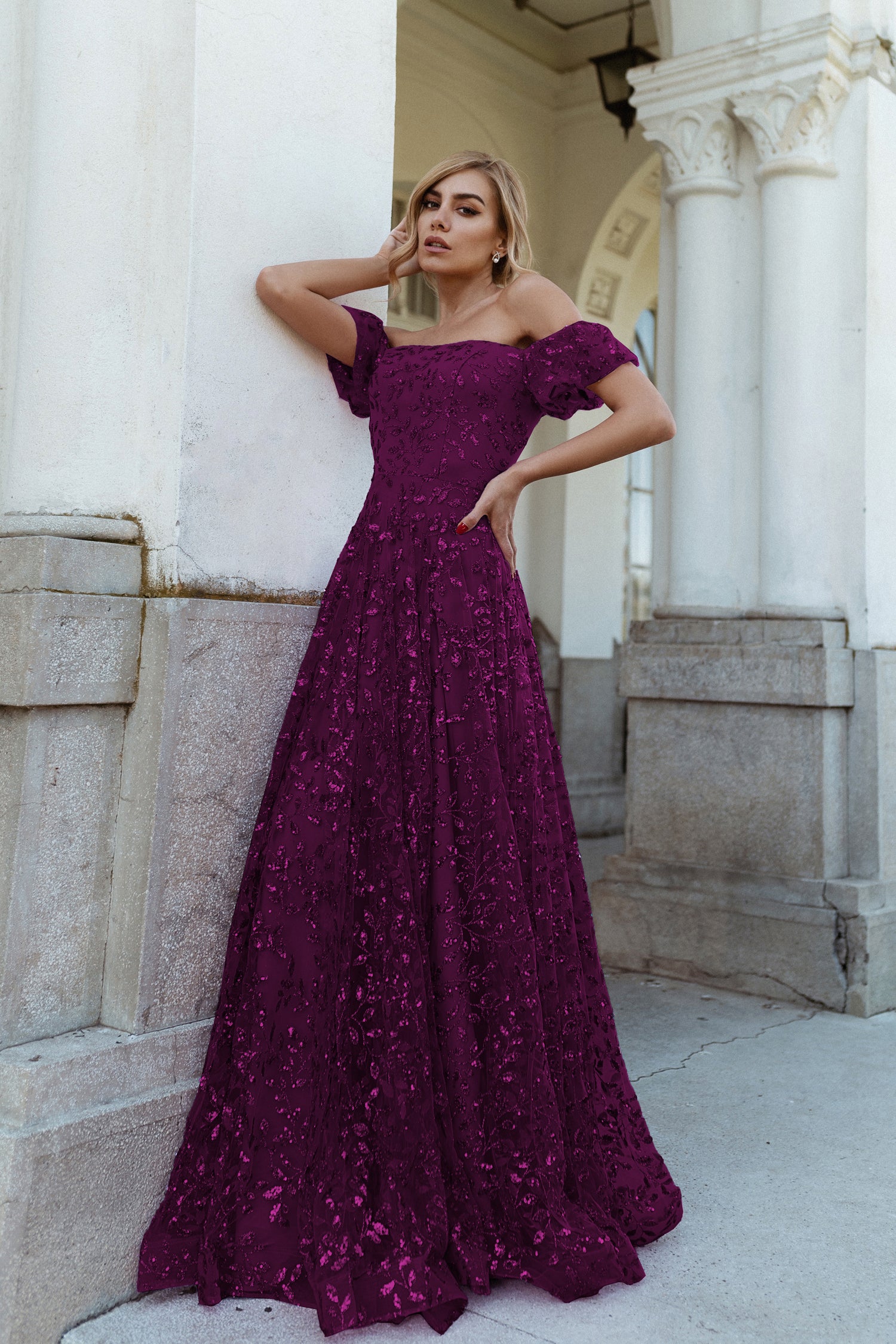 Plum off shoulder dress best sale