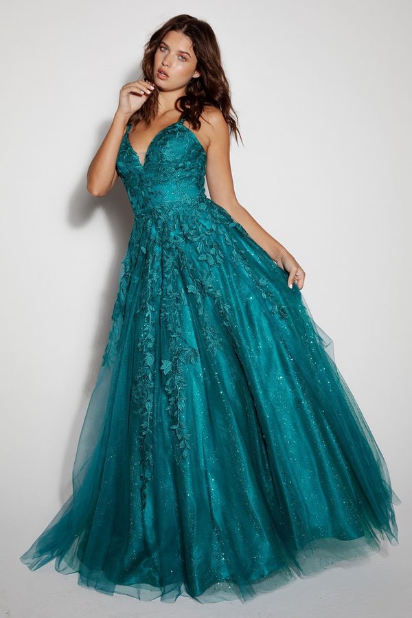 KAROL Lace Applique Tulle A Line Prom & Formal Dress