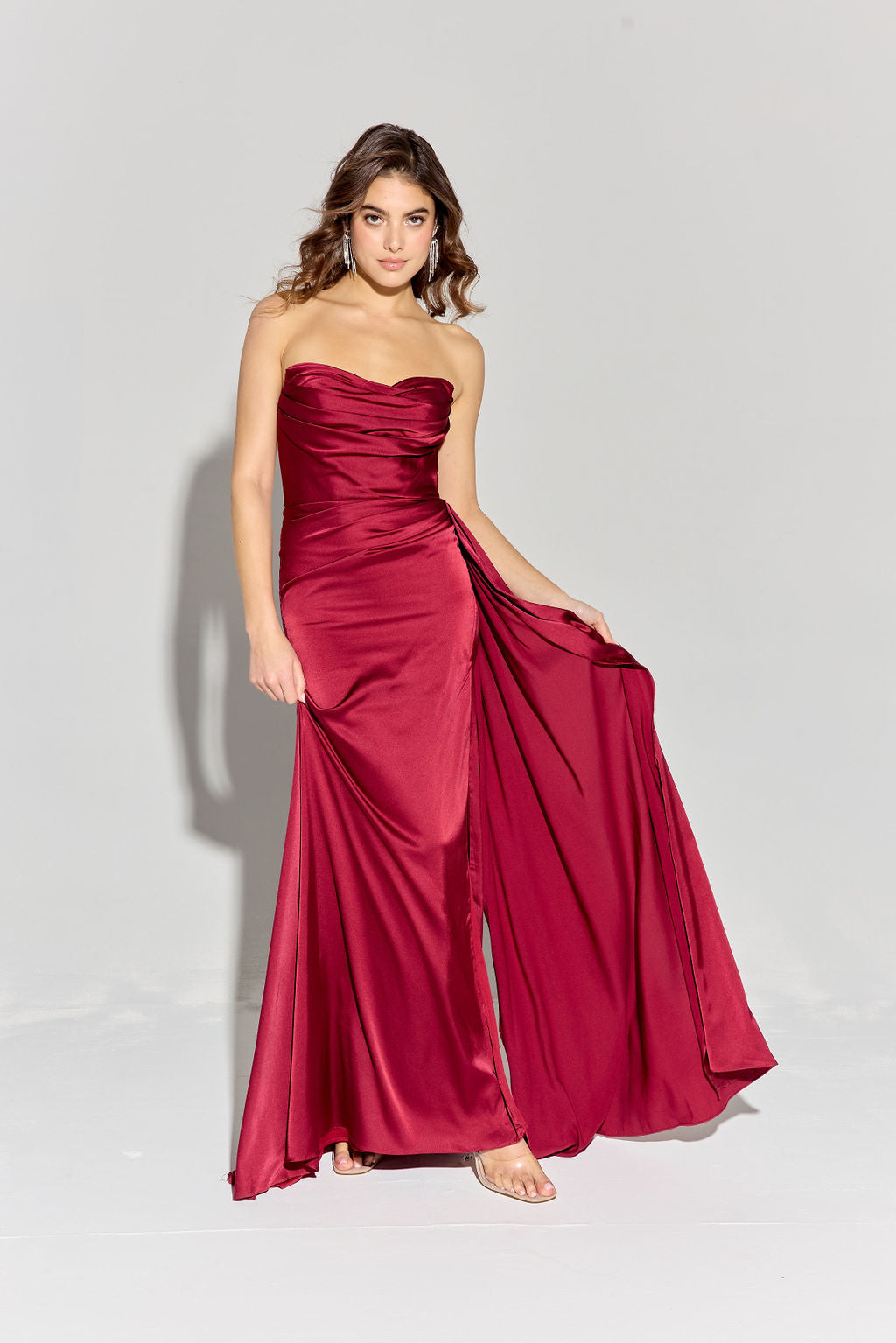 GOLDA Strapless Silky Side Sash Prom & Formal Dress