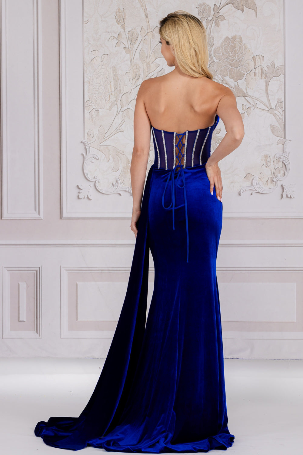 PRISCILLA Strapless Velvet Crystal Corset Prom & Formal Dress