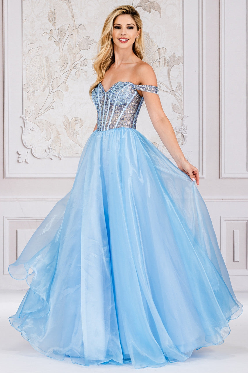 KERRI Satin Organza Diamante Ball Gown