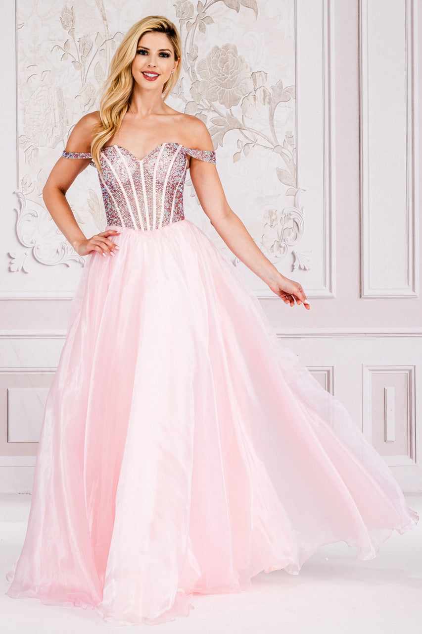 KERRI Satin Organza Diamante Ball Gown