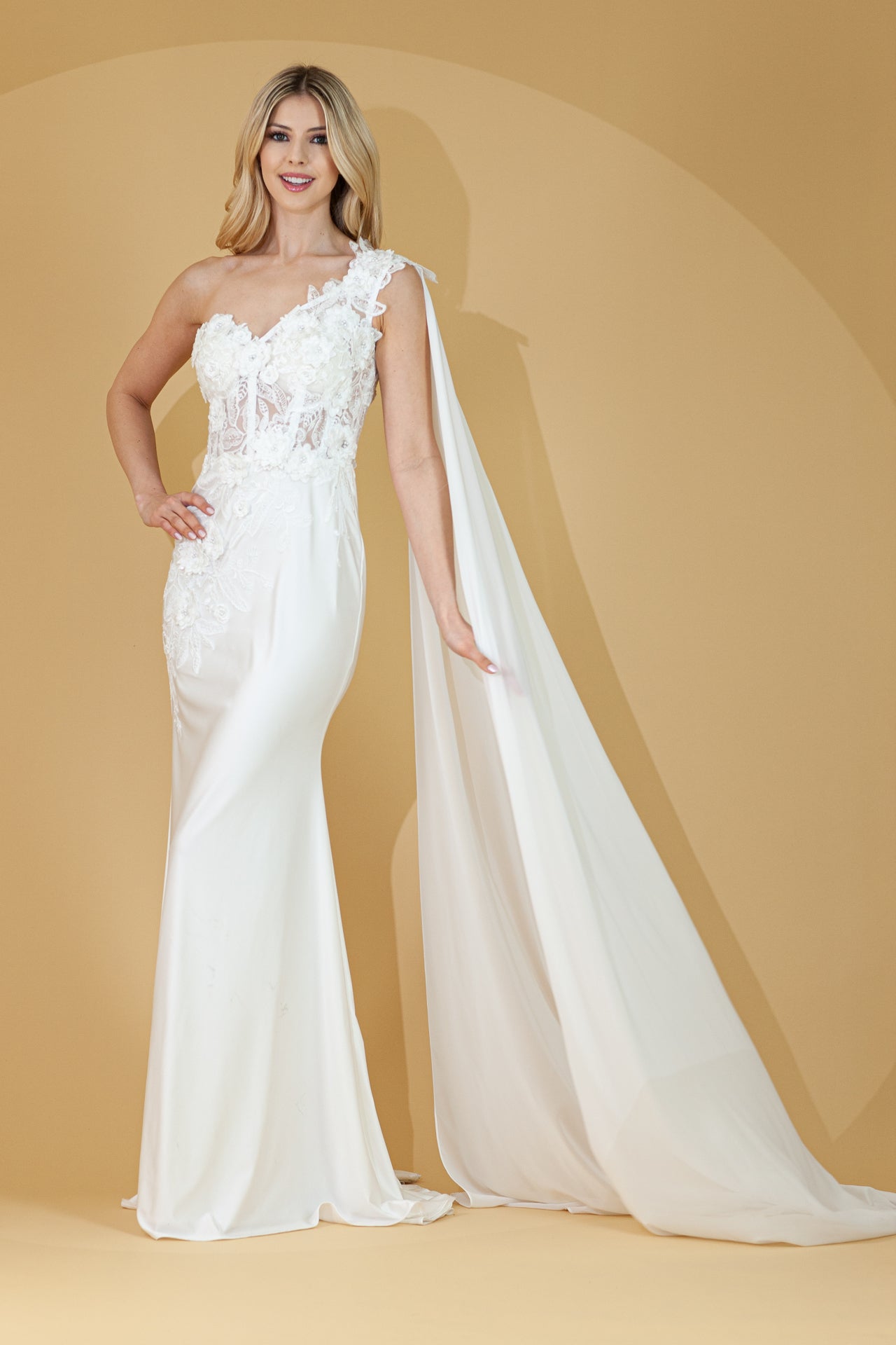 PRISCA Bridal One Shoulder Fitted Wedding & Bridal Dress