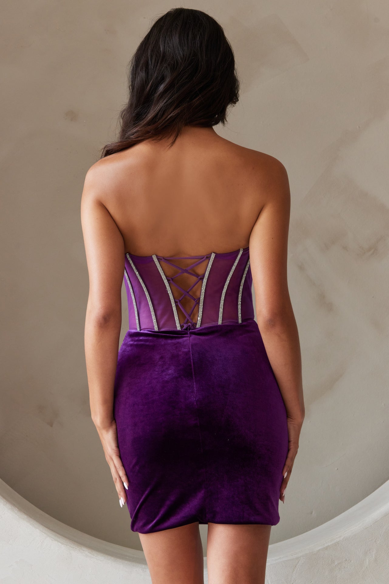 PRISCILLA Mini Strapless Velvet Crystal Corset Mini Party Dress