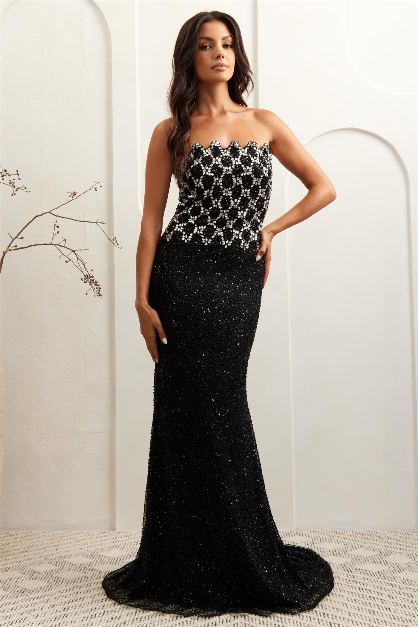 BRYONY Sequin Embellished Bustier Fitted Prom & Formal Dress