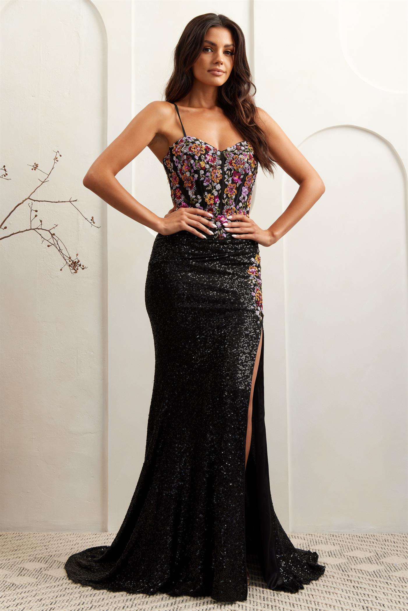 KLEORA Sequin Embellished Mermaid Corset Prom & Formal Dress