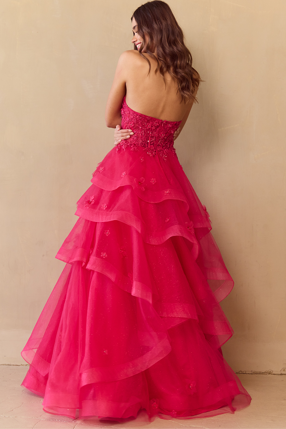 NGIAO Strapless Beaded Applique Tulle Layered Prom & Formal Dress