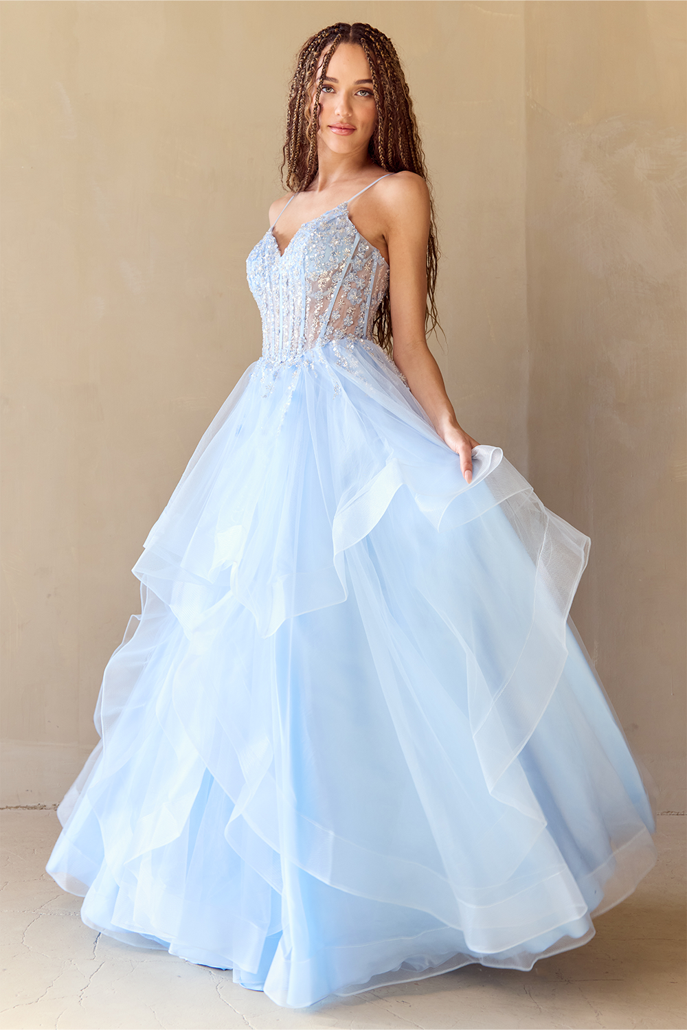 ZINNIA Layered Tulle A Line Prom & Formal Dress