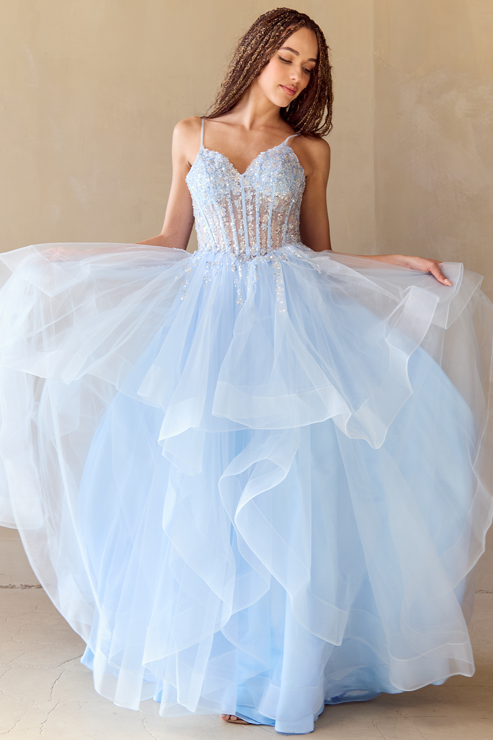 ZINNIA Layered Tulle A Line Prom & Formal Dress