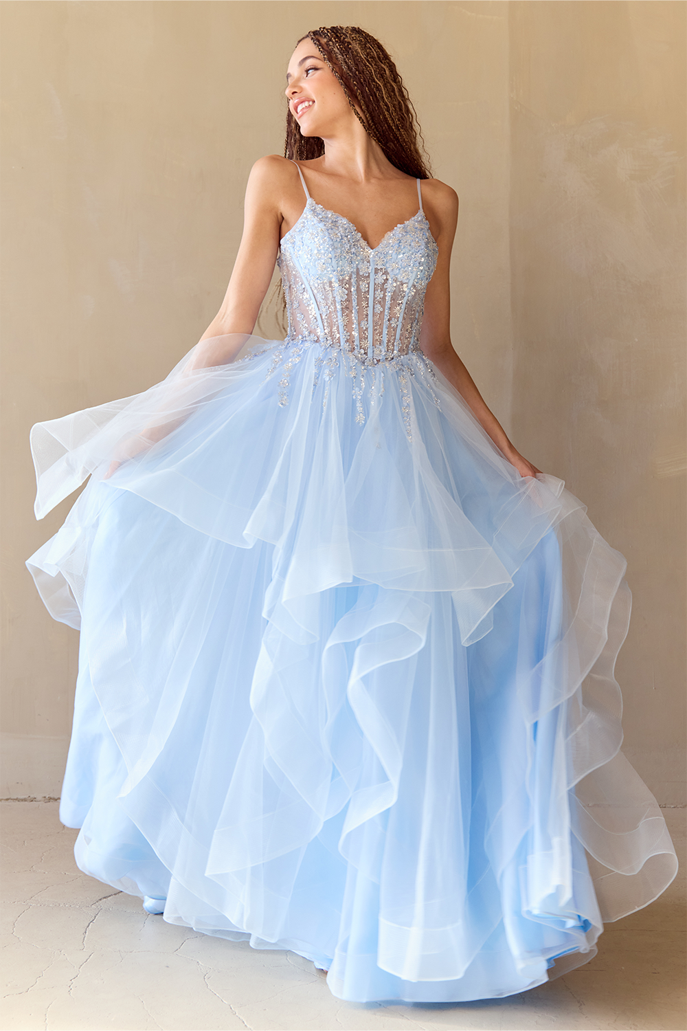 ZINNIA Layered Tulle A Line Prom & Formal Dress