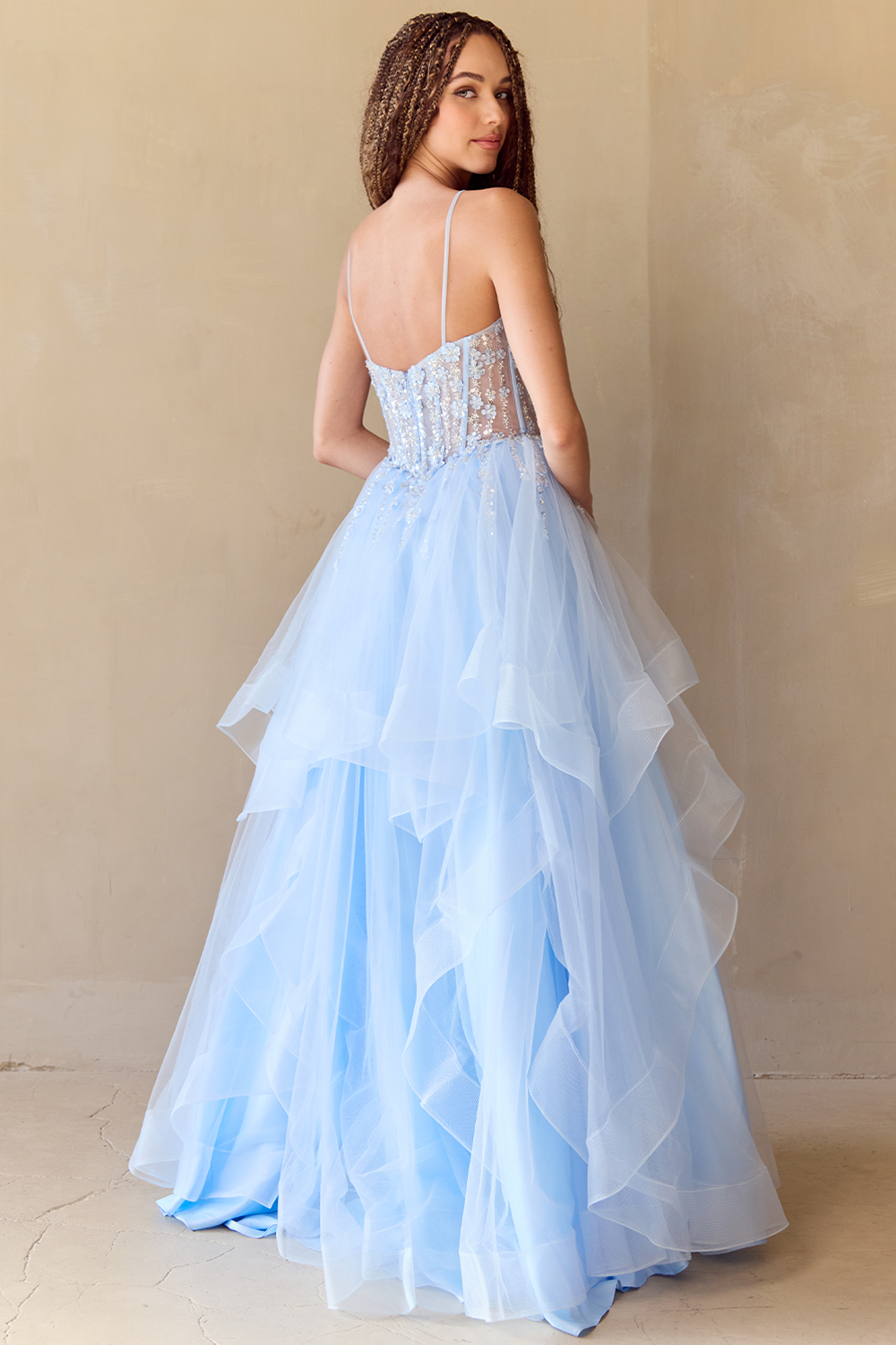 ZINNIA Layered Tulle A Line Prom & Formal Dress