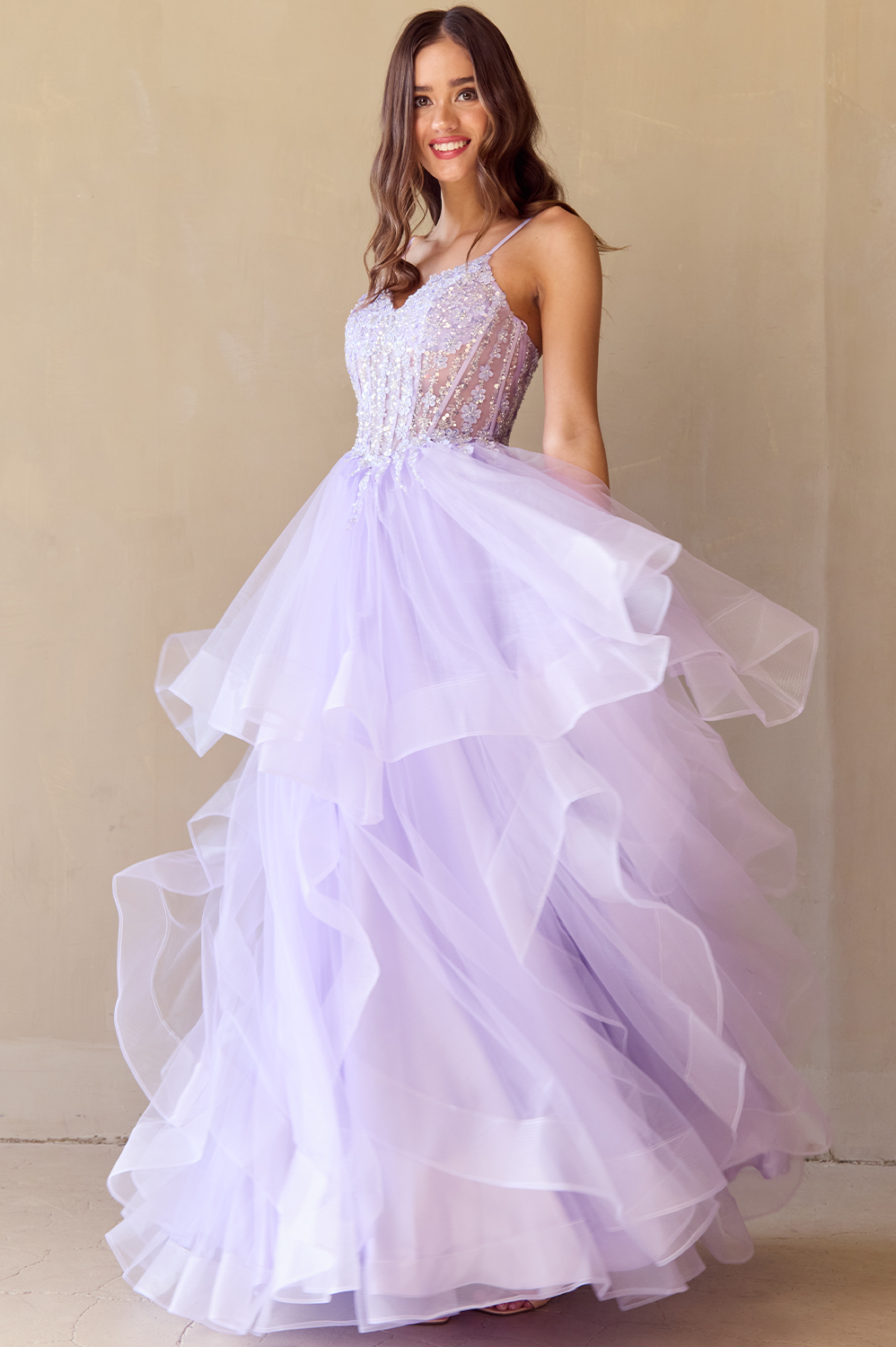 ZINNIA Layered Tulle A Line Prom & Formal Dress