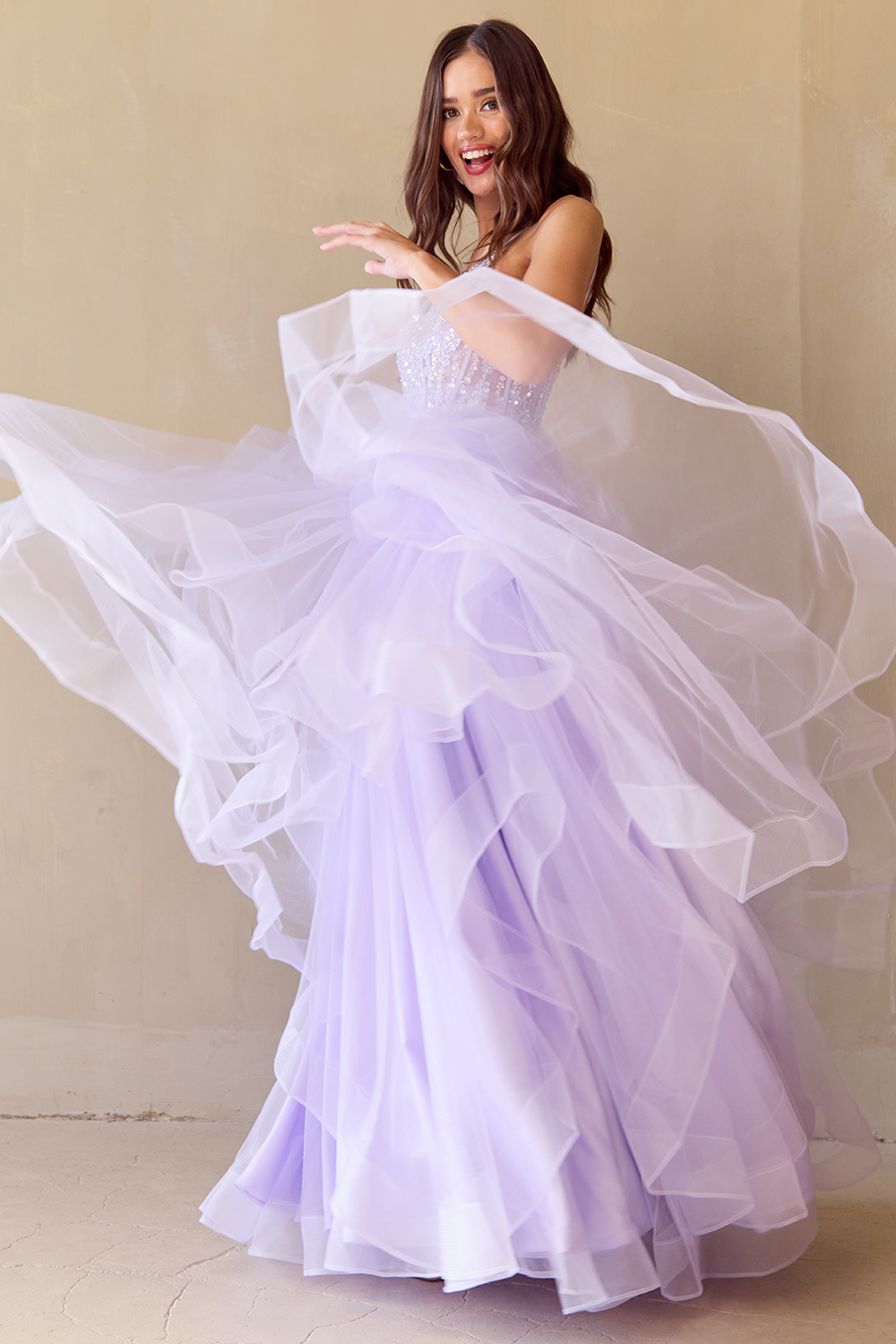 ZINNIA Layered Tulle A Line Prom & Formal Dress