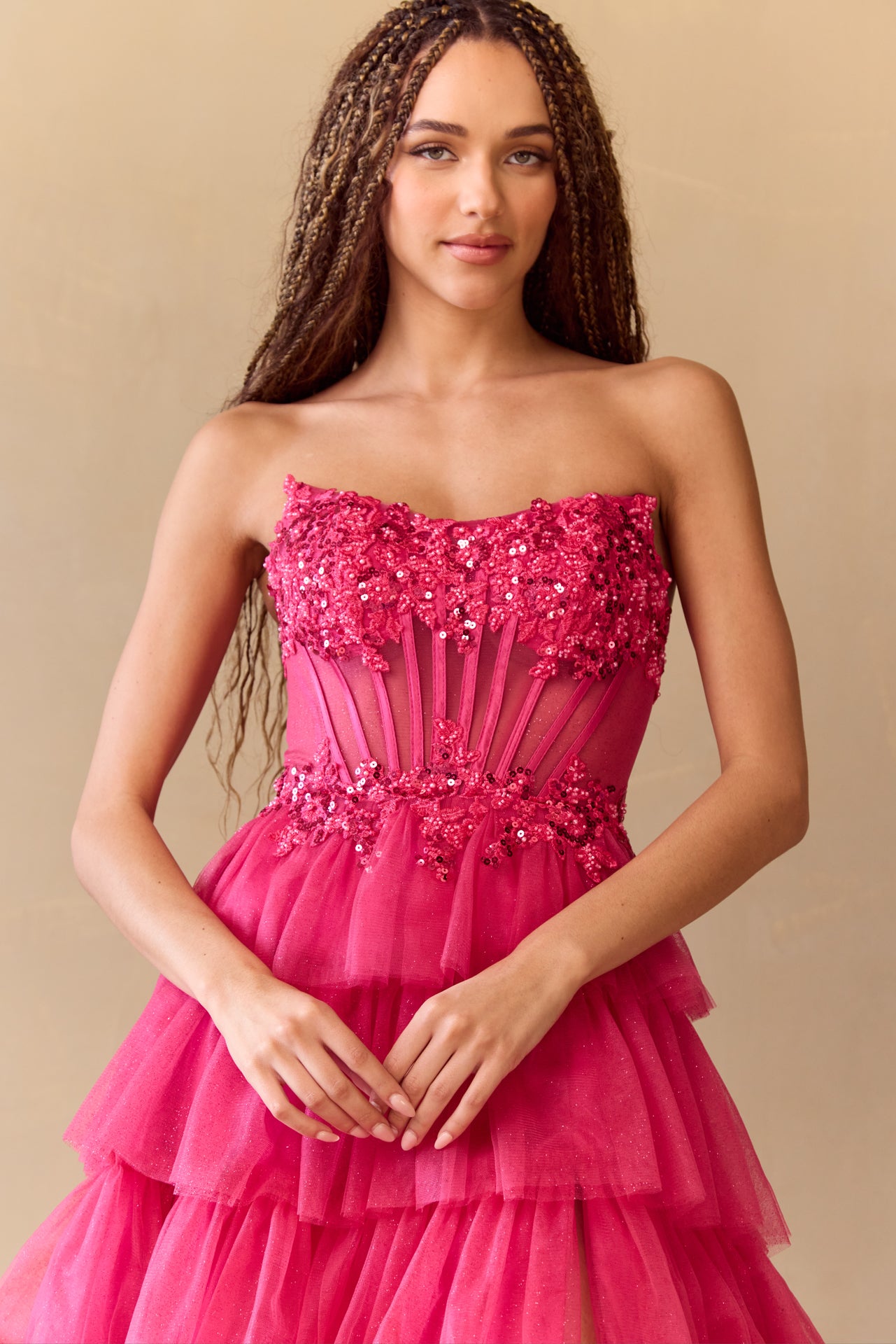 ZANNIA Strapless Corset Layered Tulle A Line Prom & Formal Dress