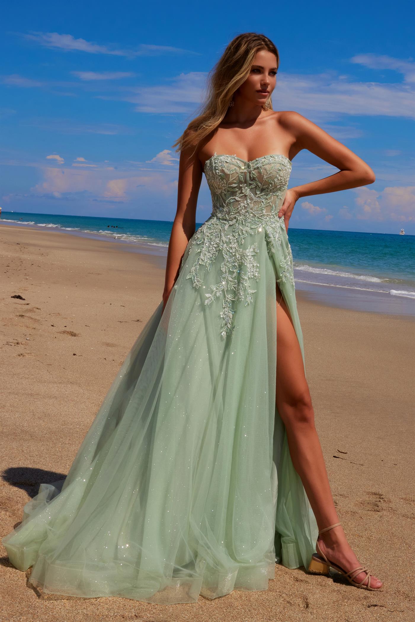 CASSIA Strapless Applique Bustier Tulle A Line Prom & Formal Dress