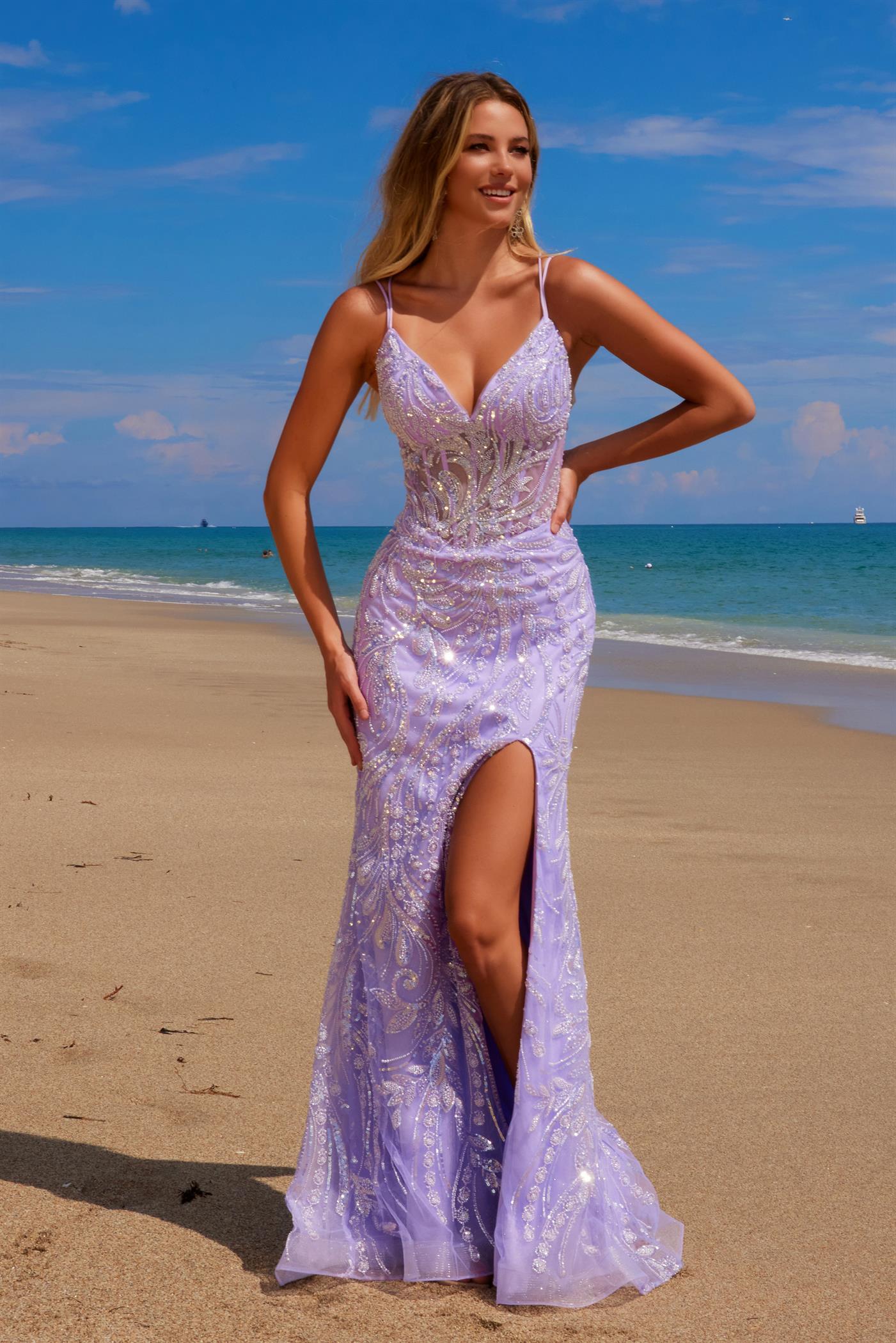 NEHA Beaded Sequin Fitted Mermaid Prom & Formal Dress