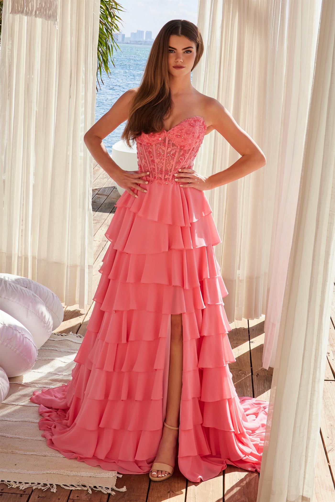 ROIMATA Strapless Layers Tulle Frilly A Line Prom & Formal Dress