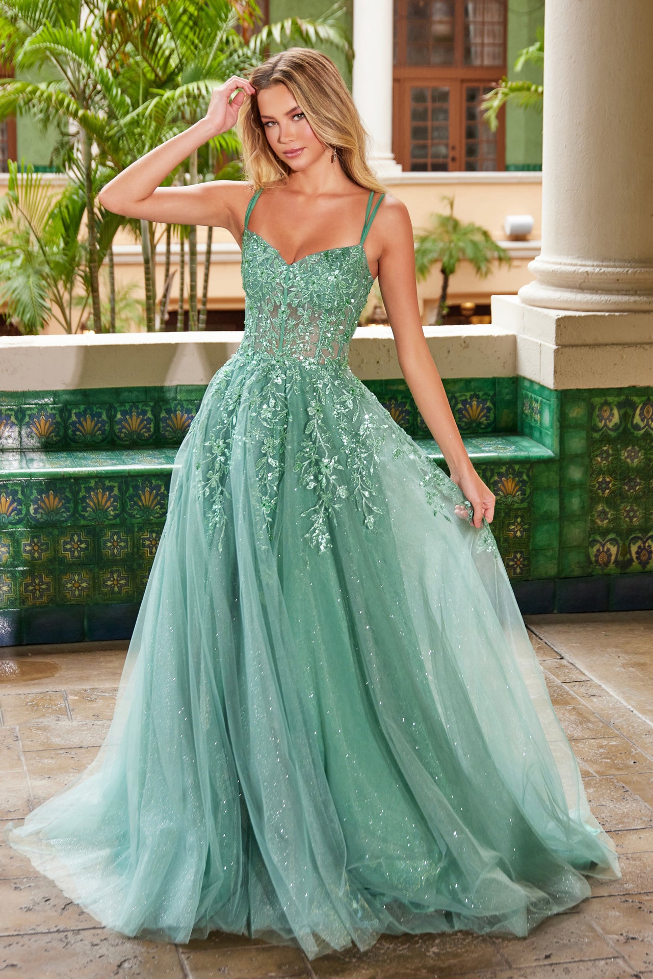 UME Embroidery Tulle A Line Prom & Formal Dress