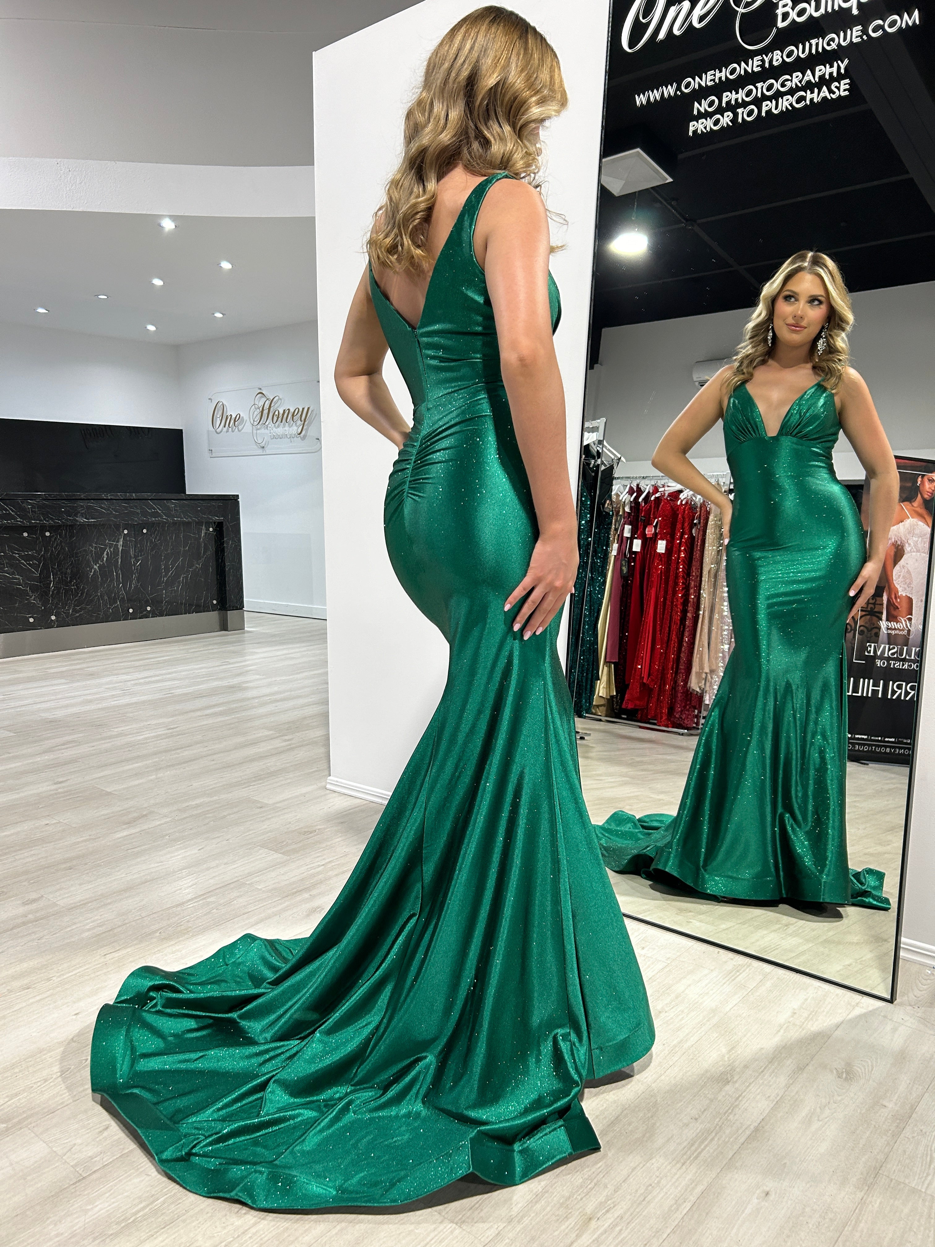 RISTA Stretch Shimmer Glitter Satin Mermaid Formal Dress