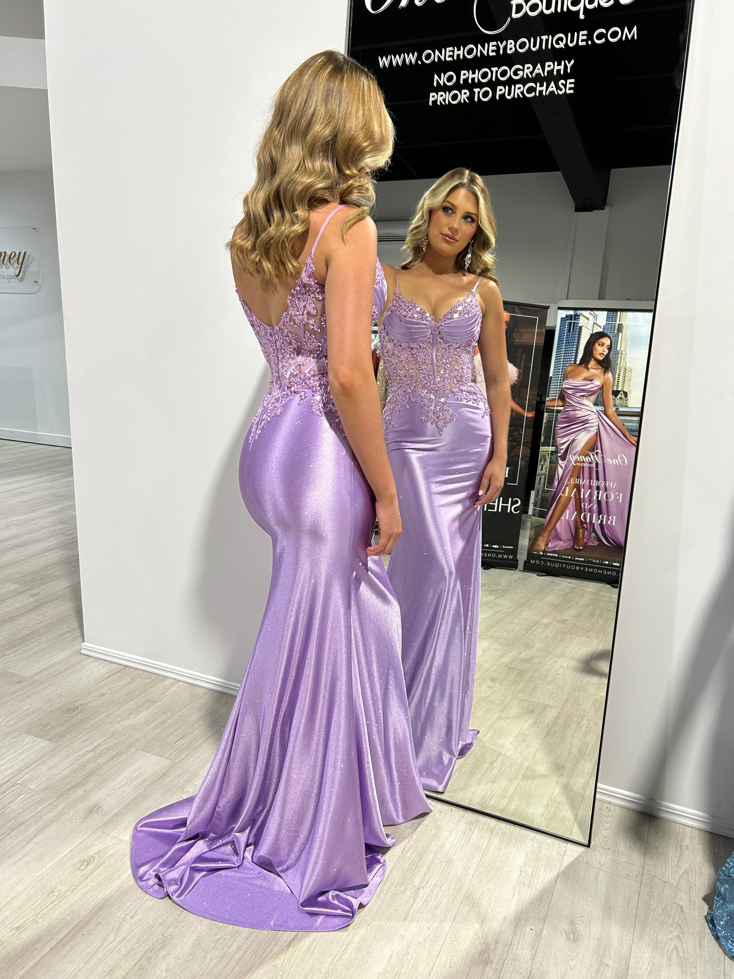 OLYMIA Embellished Bustier Stretch Glitter Satin Mermaid Formal Dress