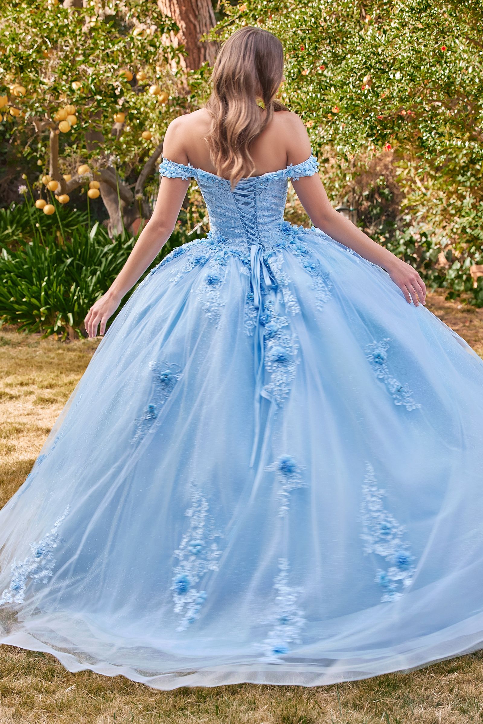 CATALISSE Floral Glitter Applique Quinceañera Ball Gown Dress