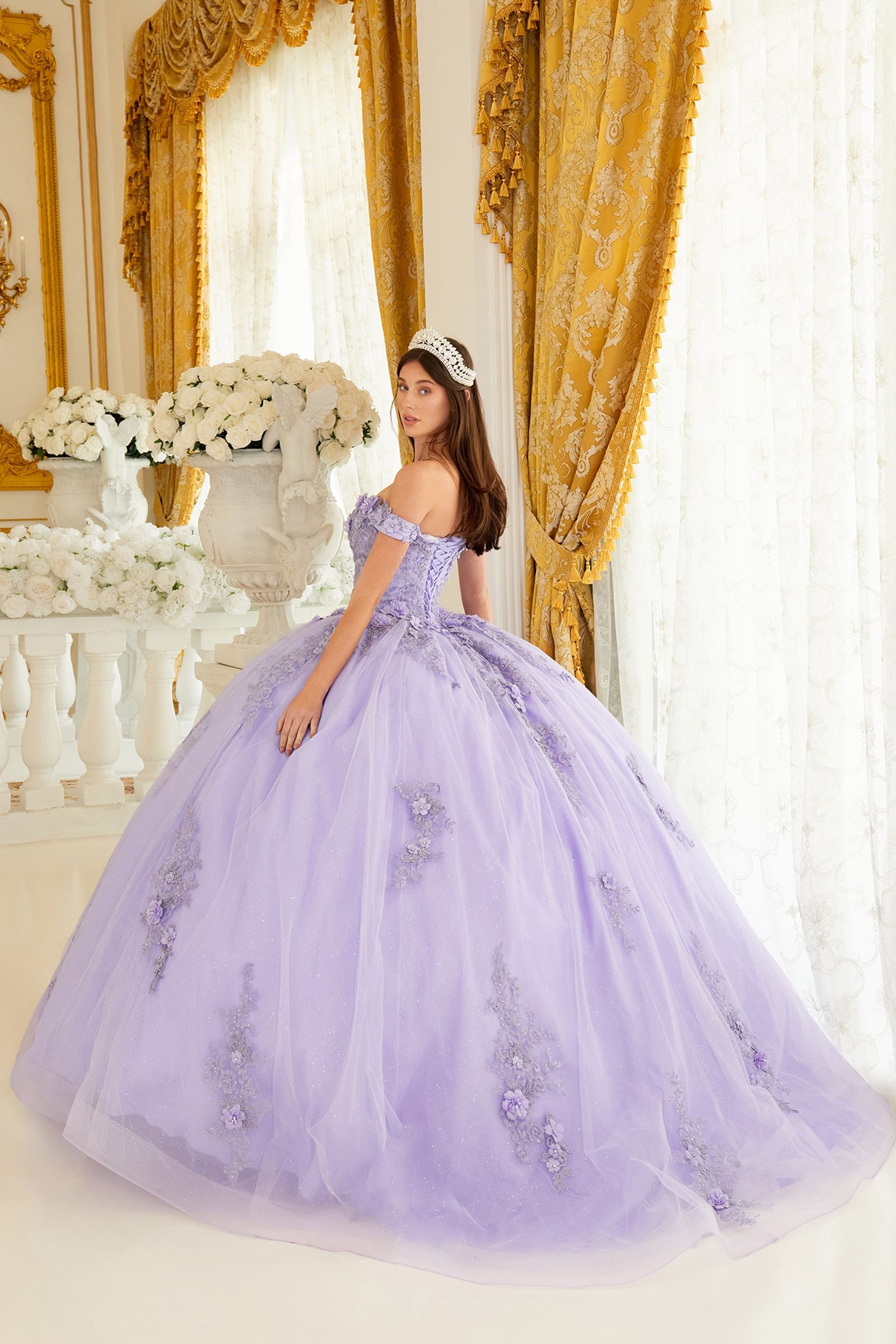 CATALISSE Floral Glitter Applique Quinceañera Ball Gown Dress