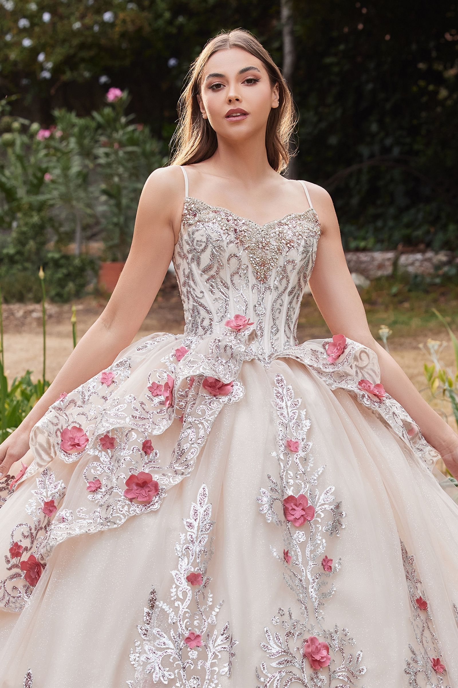 DAHLIANA Sheer Lace Layered QUINCEAÑERA Ball Gown Dress