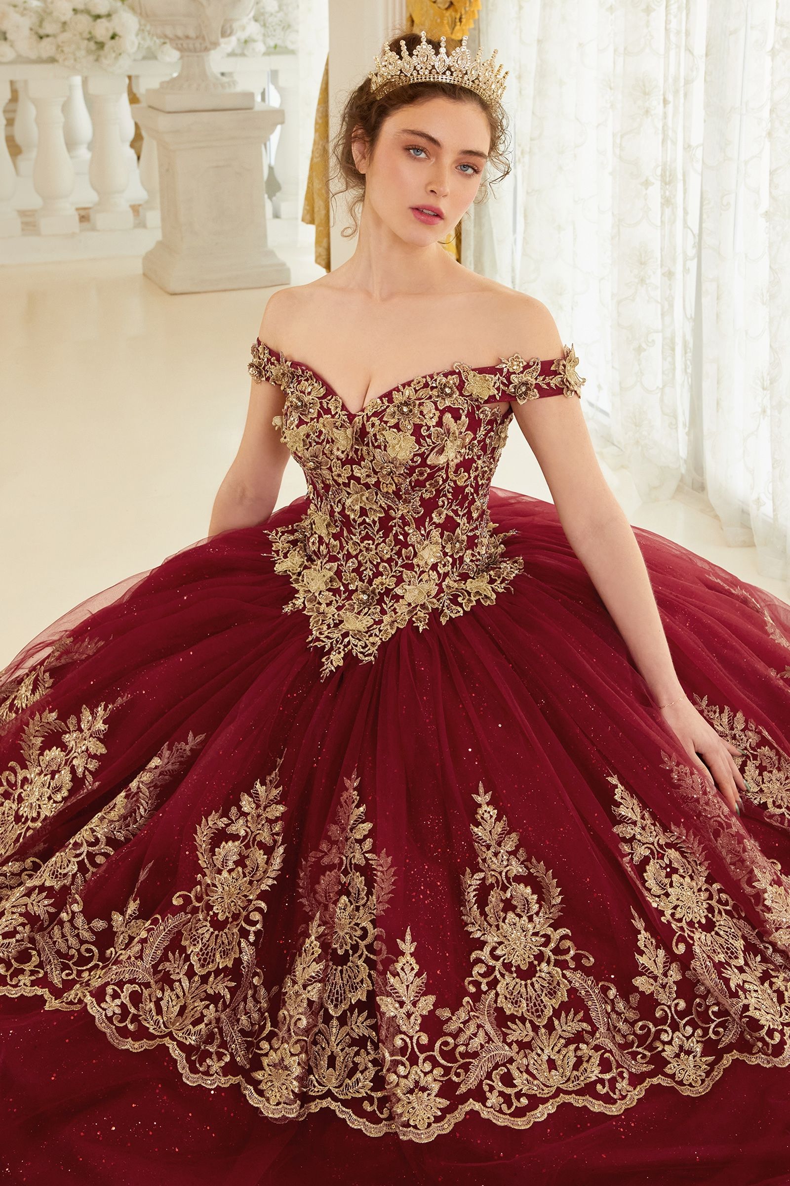 Burgundy ball gown dress on sale