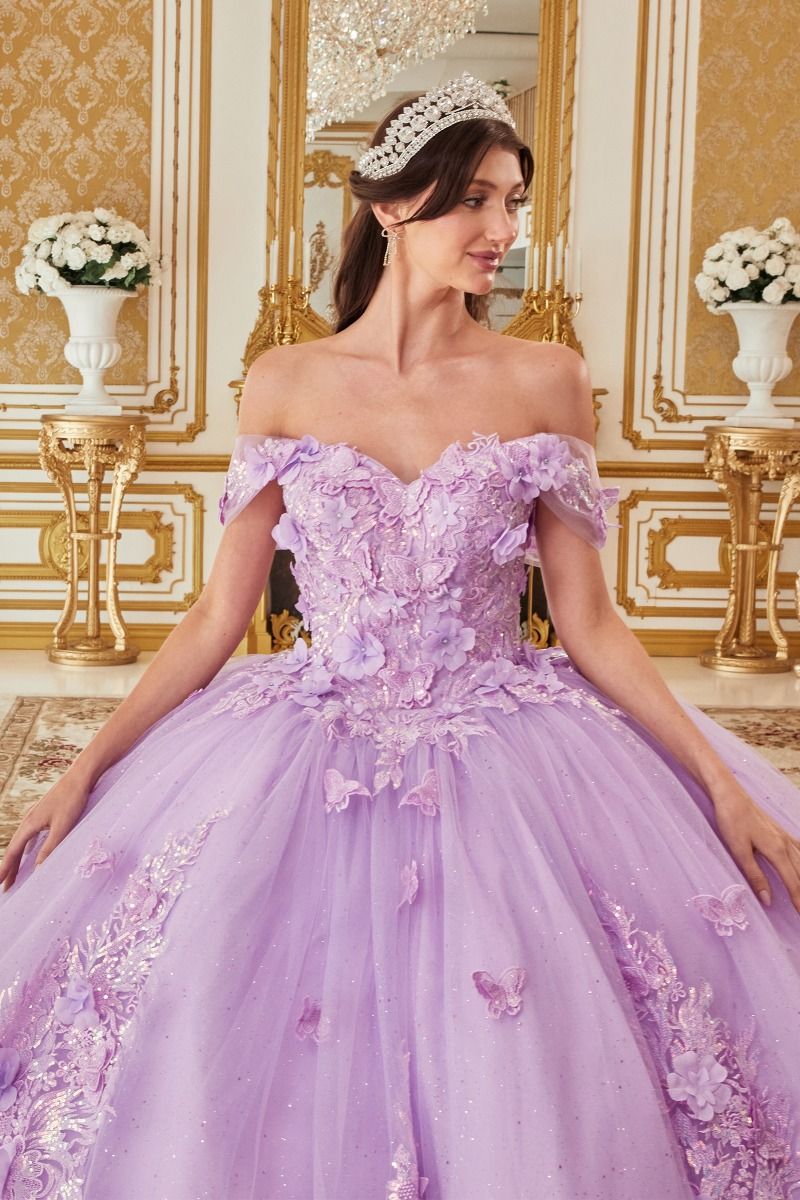 JULIANNA-MARIE Beaded Butterfly Tulle Quinceañera Ball Gown Dress