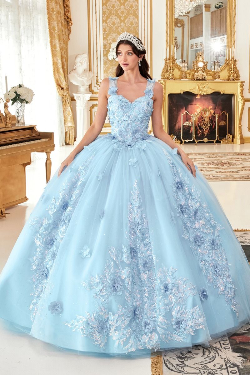 JULIANNA-MARIE Beaded Butterfly Tulle Quinceañera Ball Gown Dress