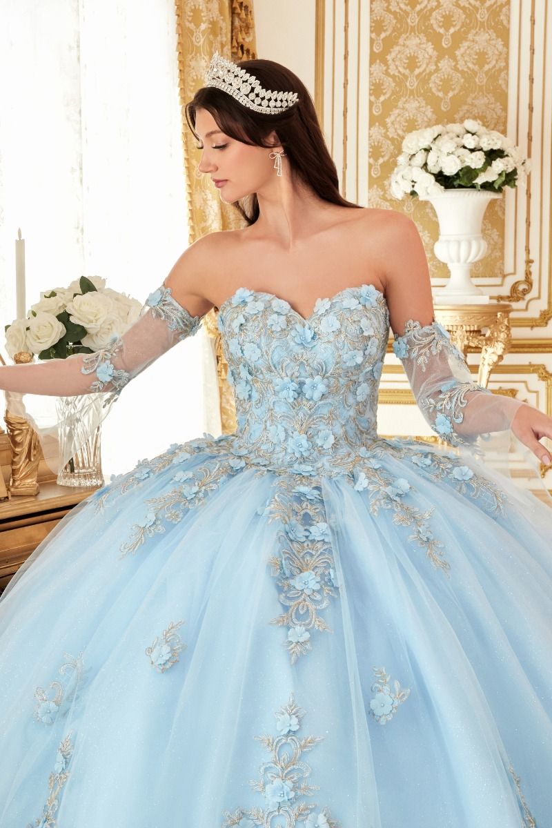 RIALINA Floral Applique Sleeve Quinceañera Ball Gown Dress