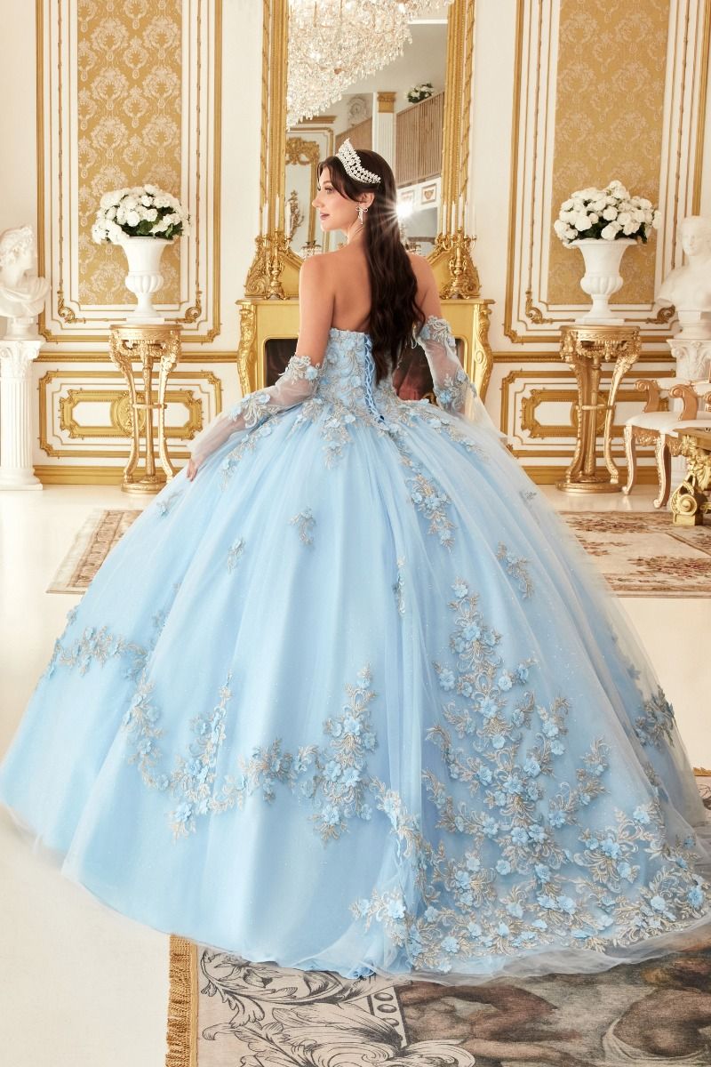 RIALINA Floral Applique Sleeve Quinceañera Ball Gown Dress