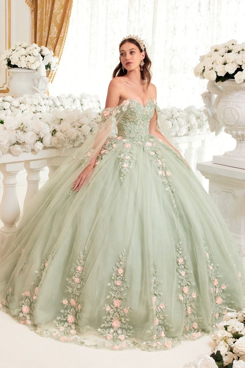 ROSELINA Off Shoulder Tulle Sleeve Quinceañera Ball Gown Dress