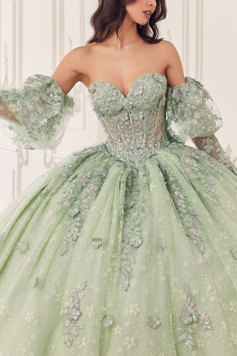 ELPHABA Strapless Arm Cuff Beaded Quinceañera Ball Gown Dress