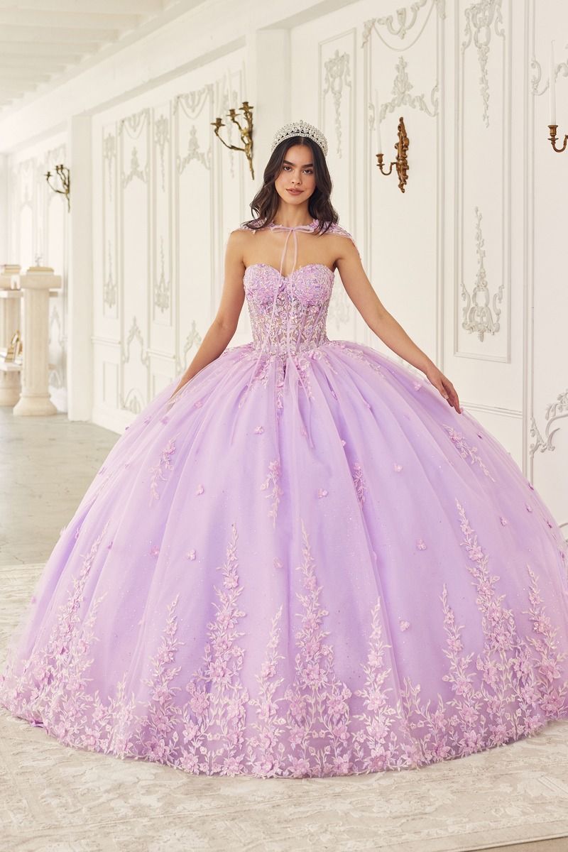 TATIESSA Strapless Lace Cape Quinceañera Ball Gown Dress