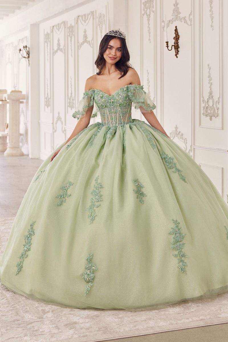 ANAVEL Off Shoulder Tulle Lace Quinceañera Ball Gown Dress