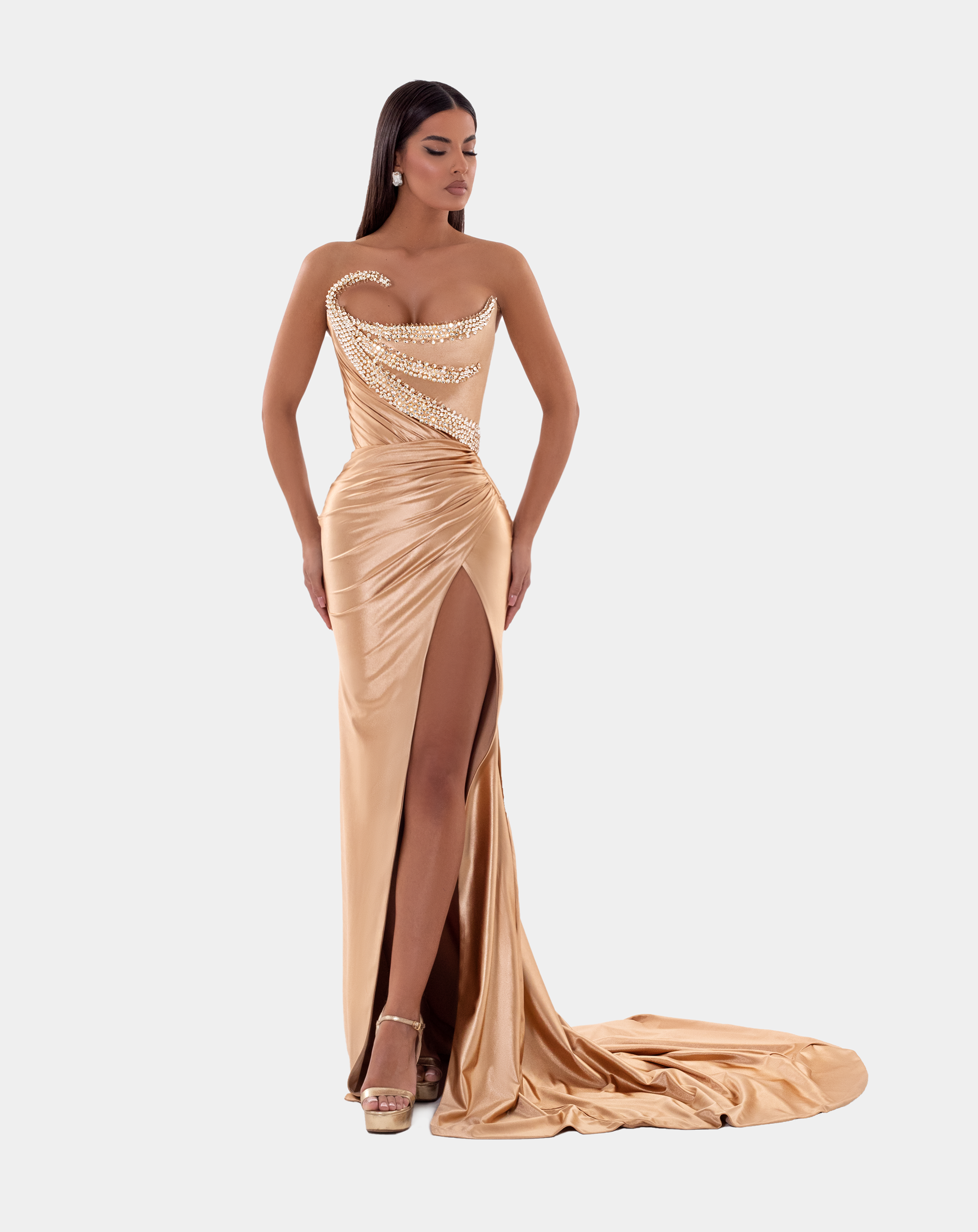 ALBINA DYLA AD5114 Silky Strapless Couture Prom & Formal Dress