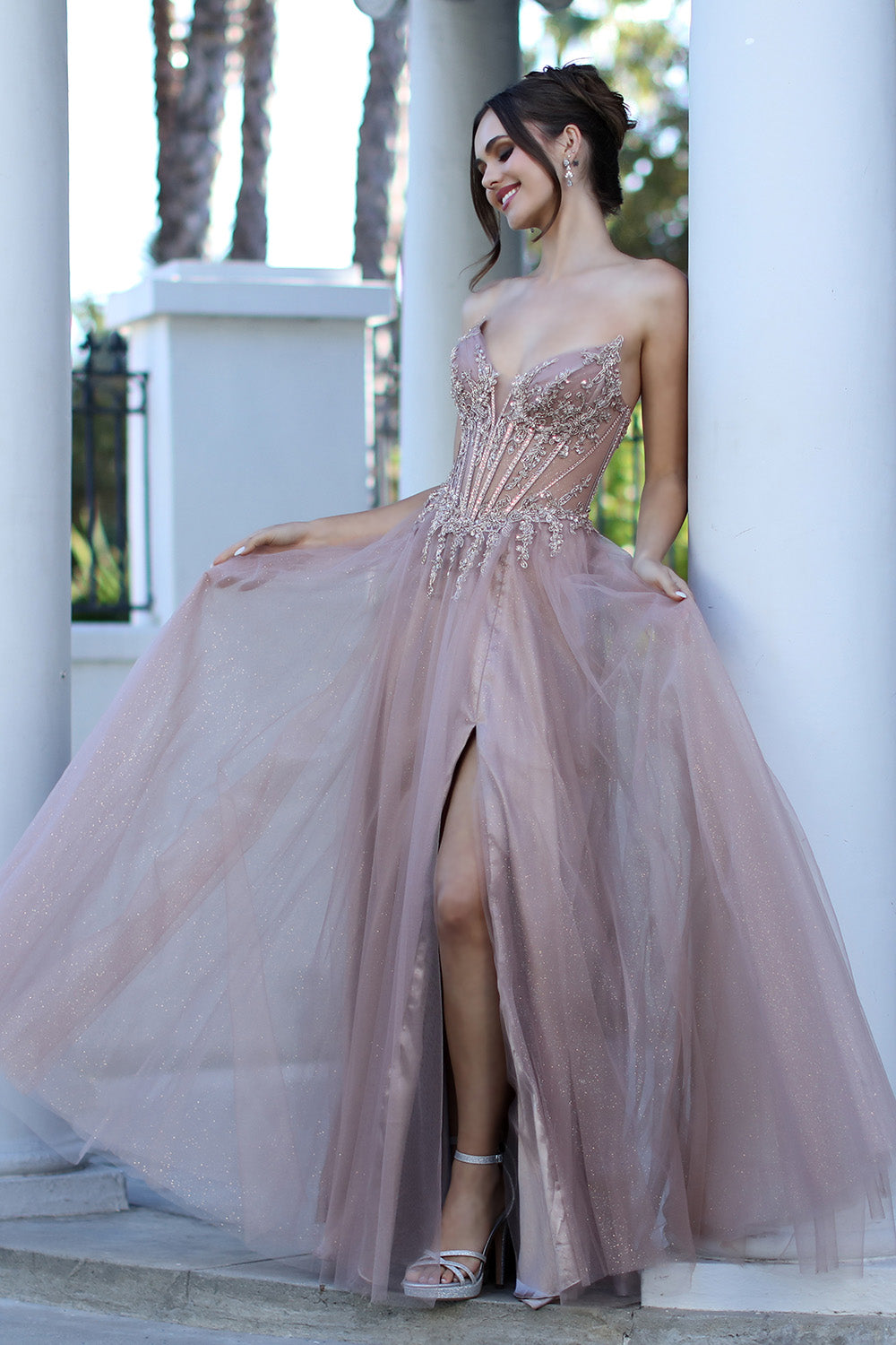 PIETRA Strapless Crystal Bodice Tulle A Line Prom & Formal Dress