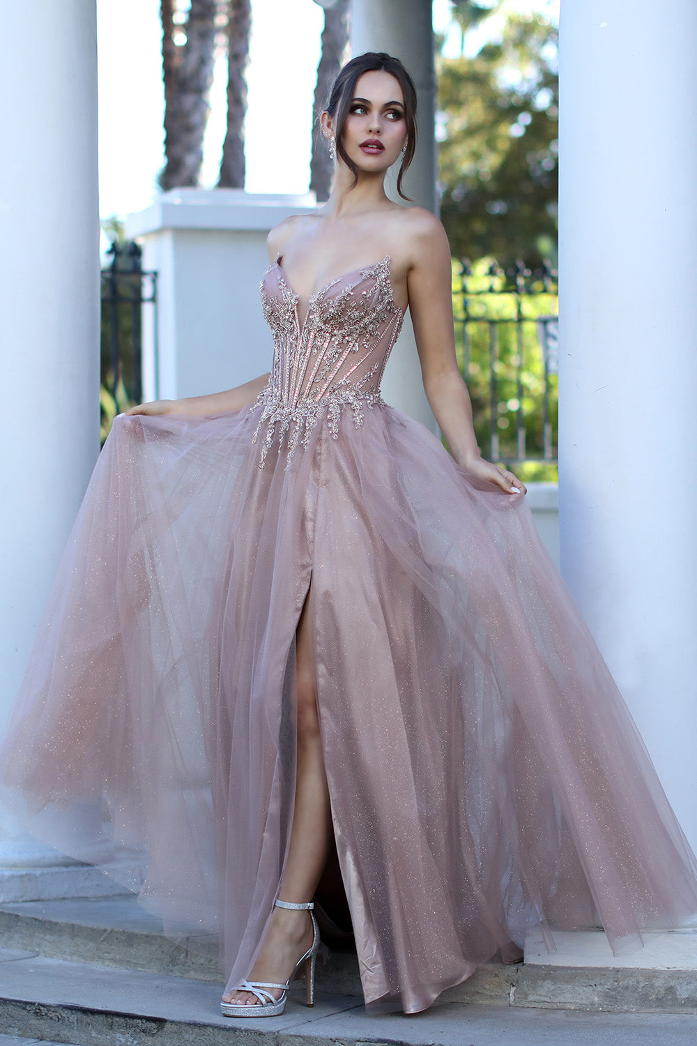 PIETRA Strapless Crystal Bodice Tulle A Line Prom & Formal Dress